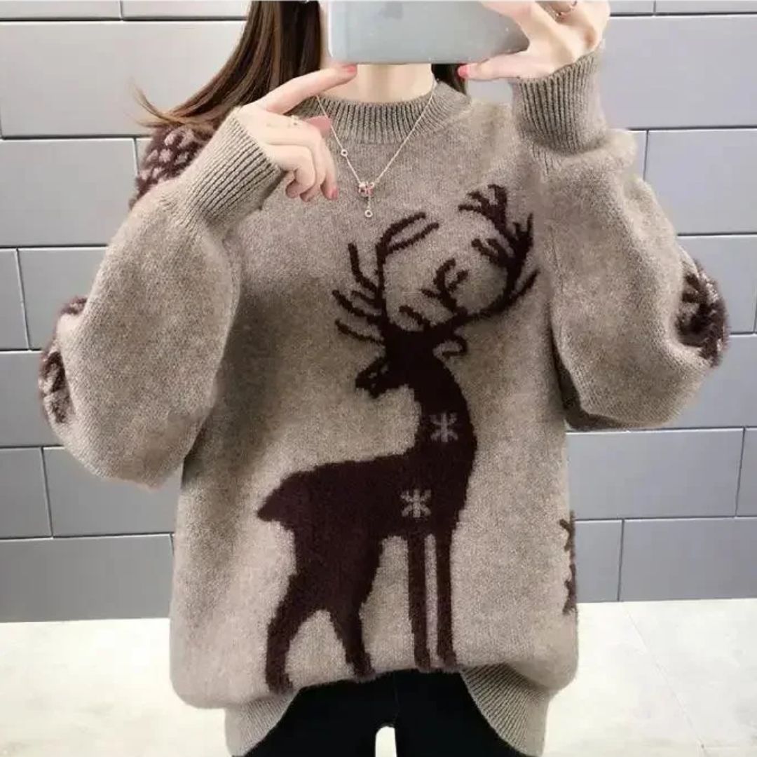 Women’s Christmas Reindeer Jumper – Cozy Festive Knit Sweater