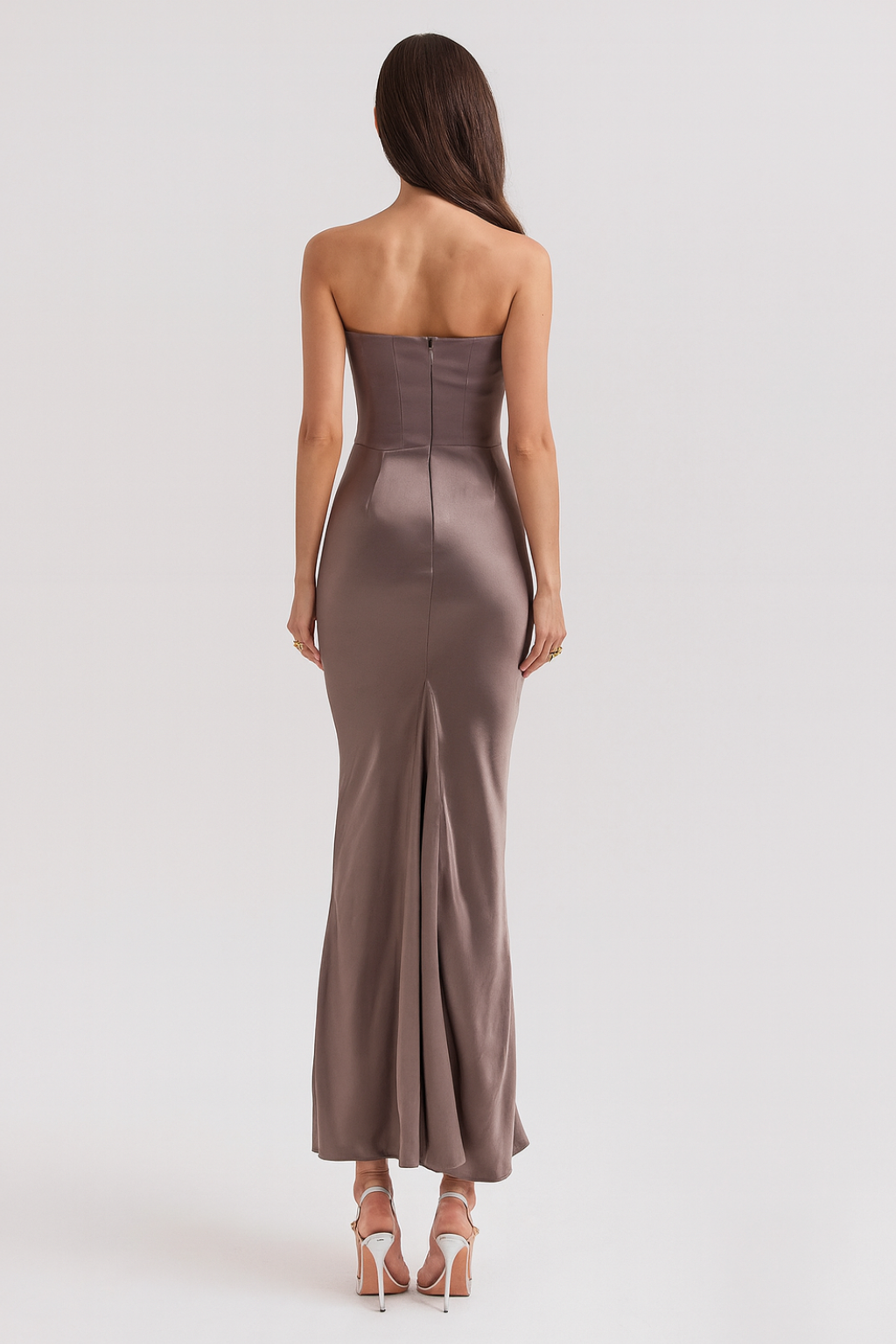 Strapless Satin Corset Maxi Dress – Elegant  Wedding Guest Gown