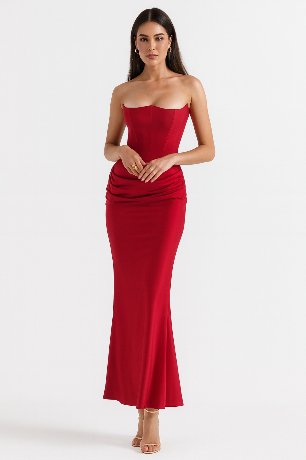 Strapless Satin Corset Maxi Dress – Elegant  Wedding Guest Gown