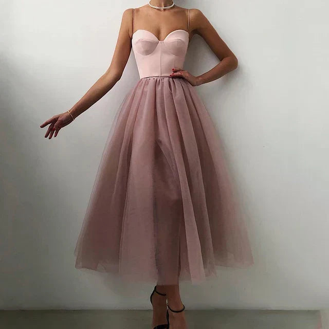 Strapless Tulle Midi Gown – Christmas Party & New Year’s Eve Evening Dress