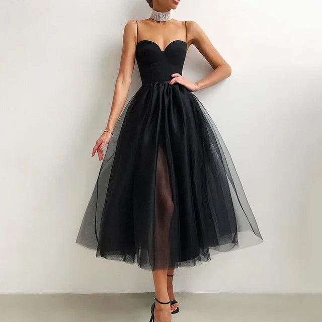 Strapless Tulle Midi Gown – Christmas Party & New Year’s Eve Evening Dress