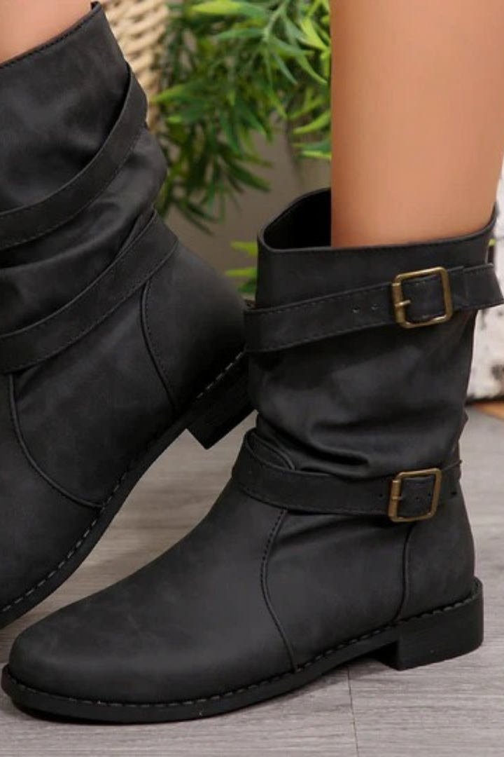Women's Buckle Strap Mid-Calf Boots