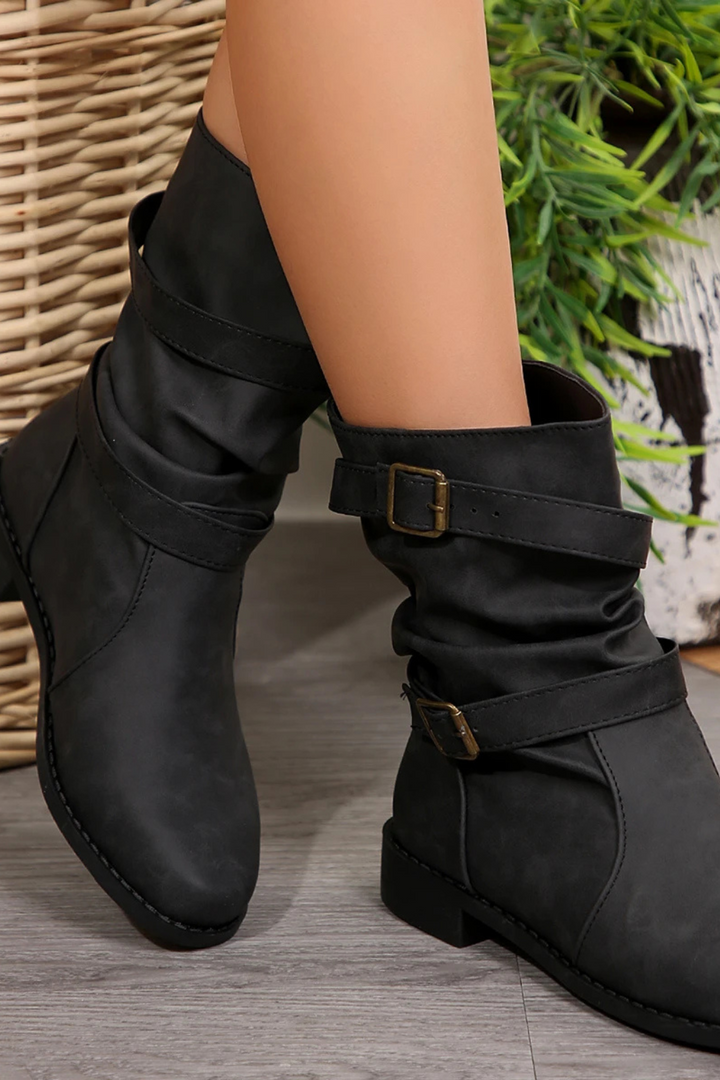 Women's Buckle Strap Mid-Calf Boots