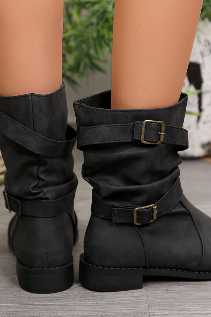 Women's Buckle Strap Mid-Calf Boots