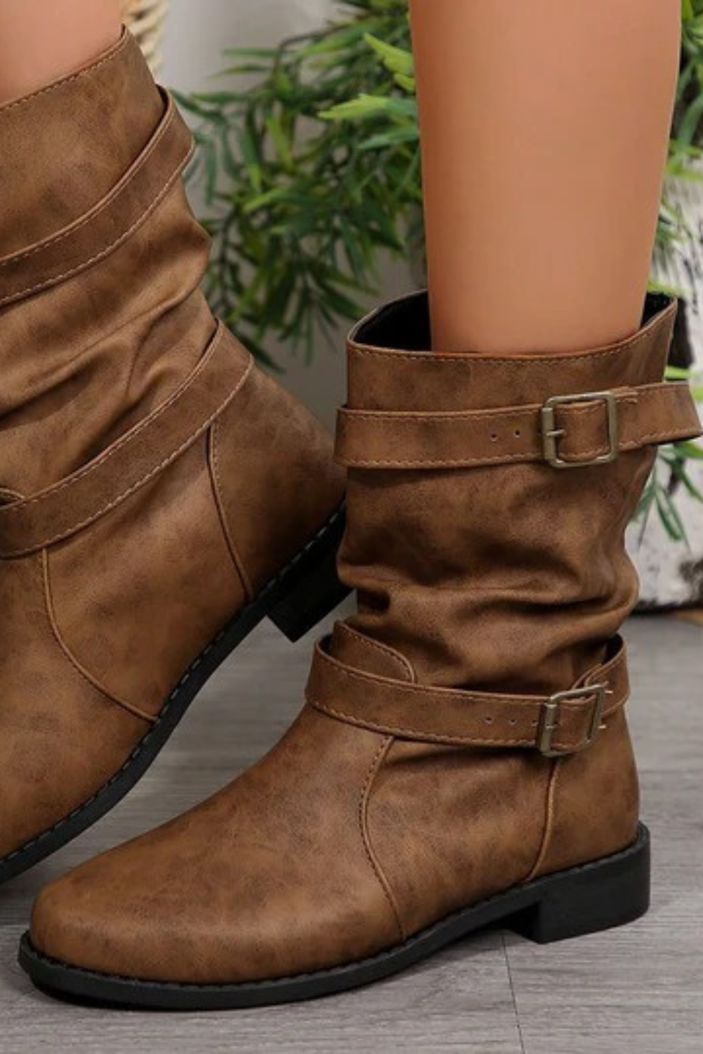Women's Buckle Strap Mid-Calf Boots