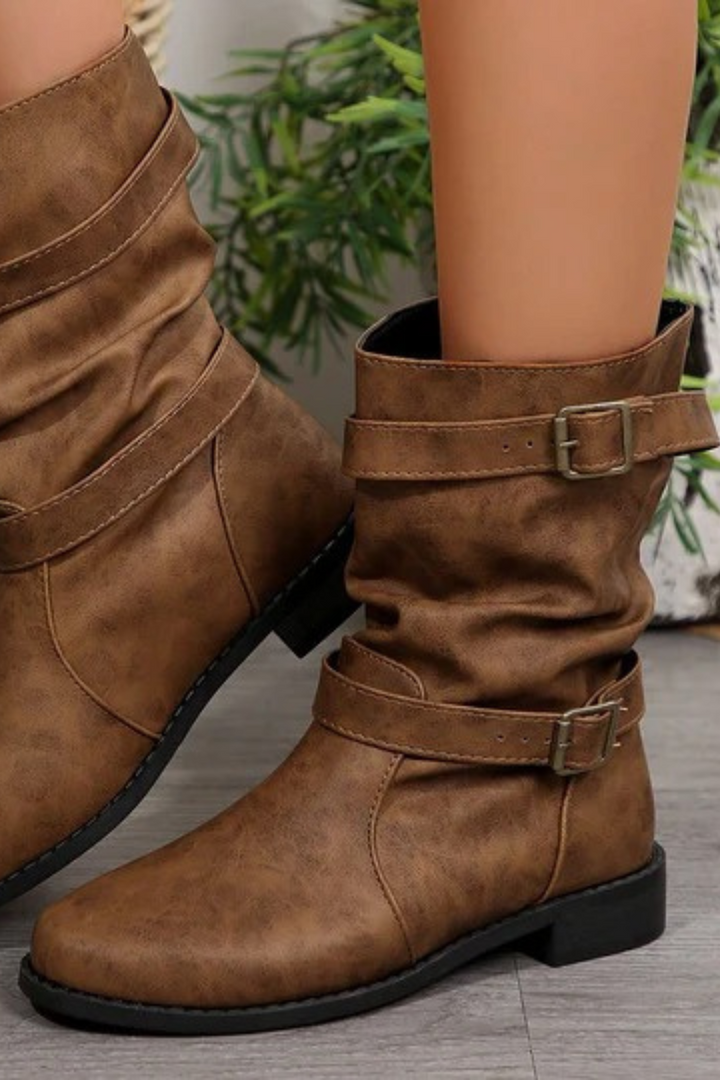 Women's Buckle Strap Mid-Calf Boots