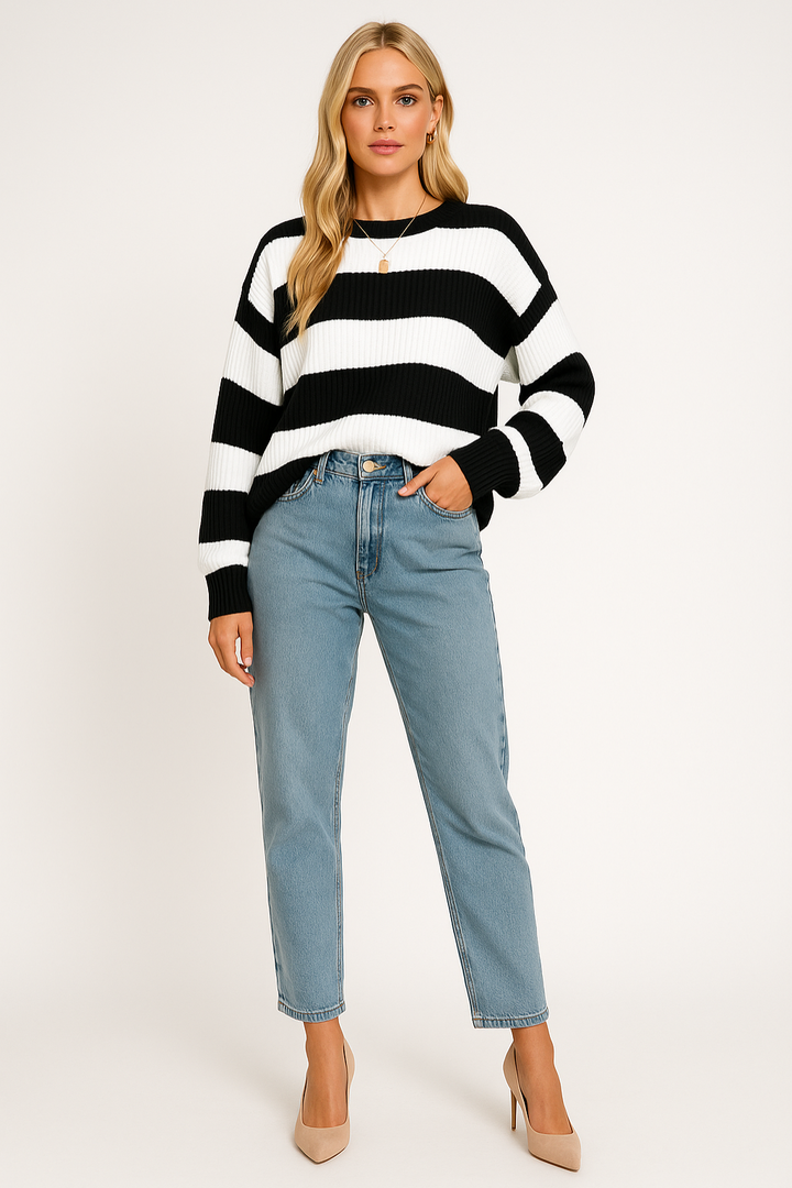 Women’s Cozy Oversized Striped Knit Sweater Pullover