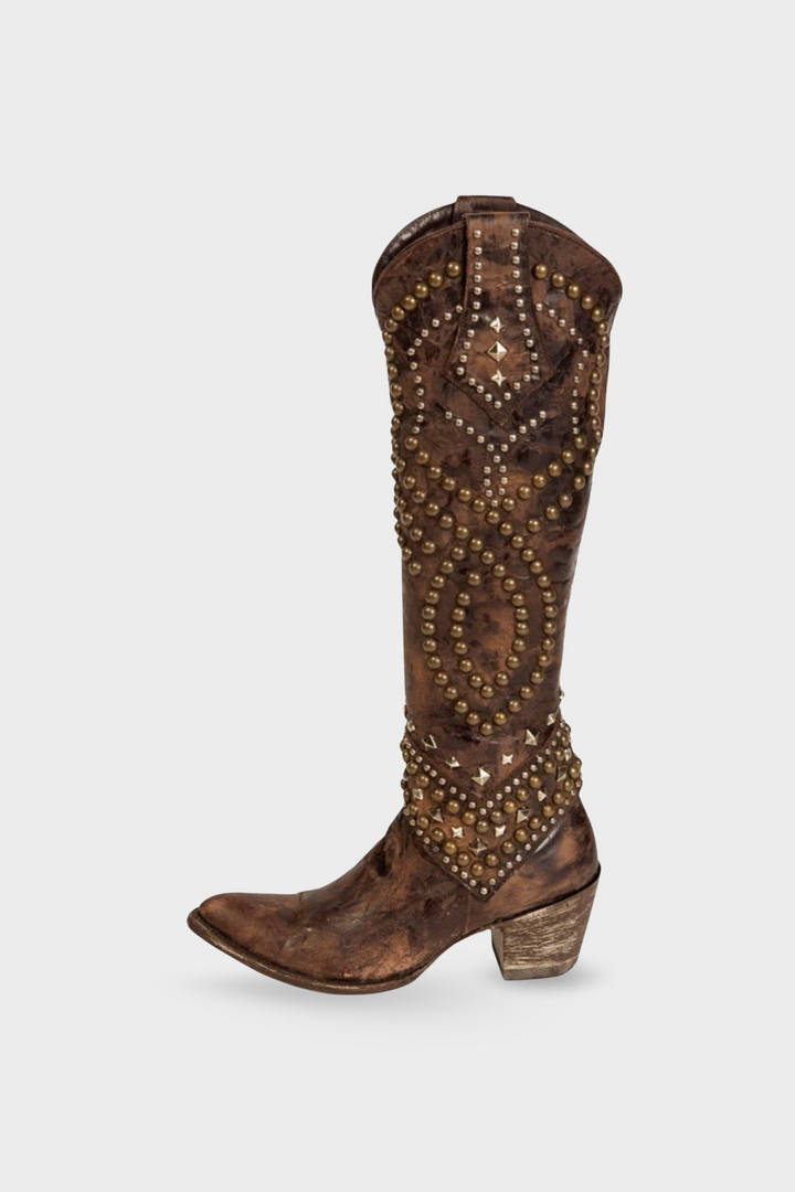 Women’s Distressed Rivet Knee-High Boots