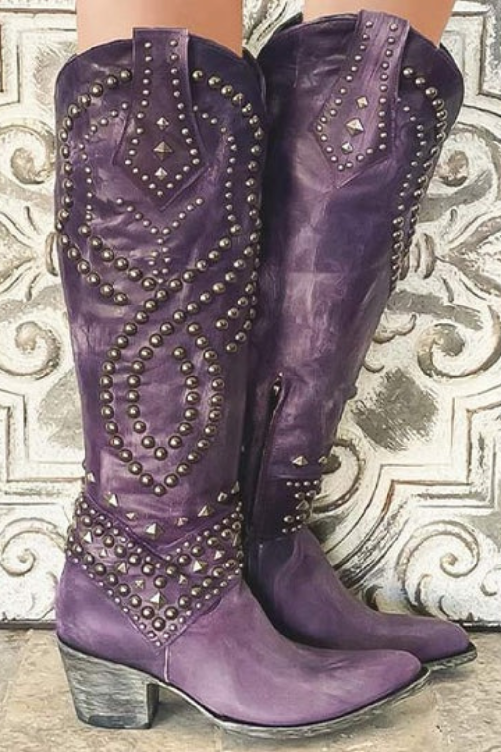Women’s Distressed Rivet Knee-High Boots