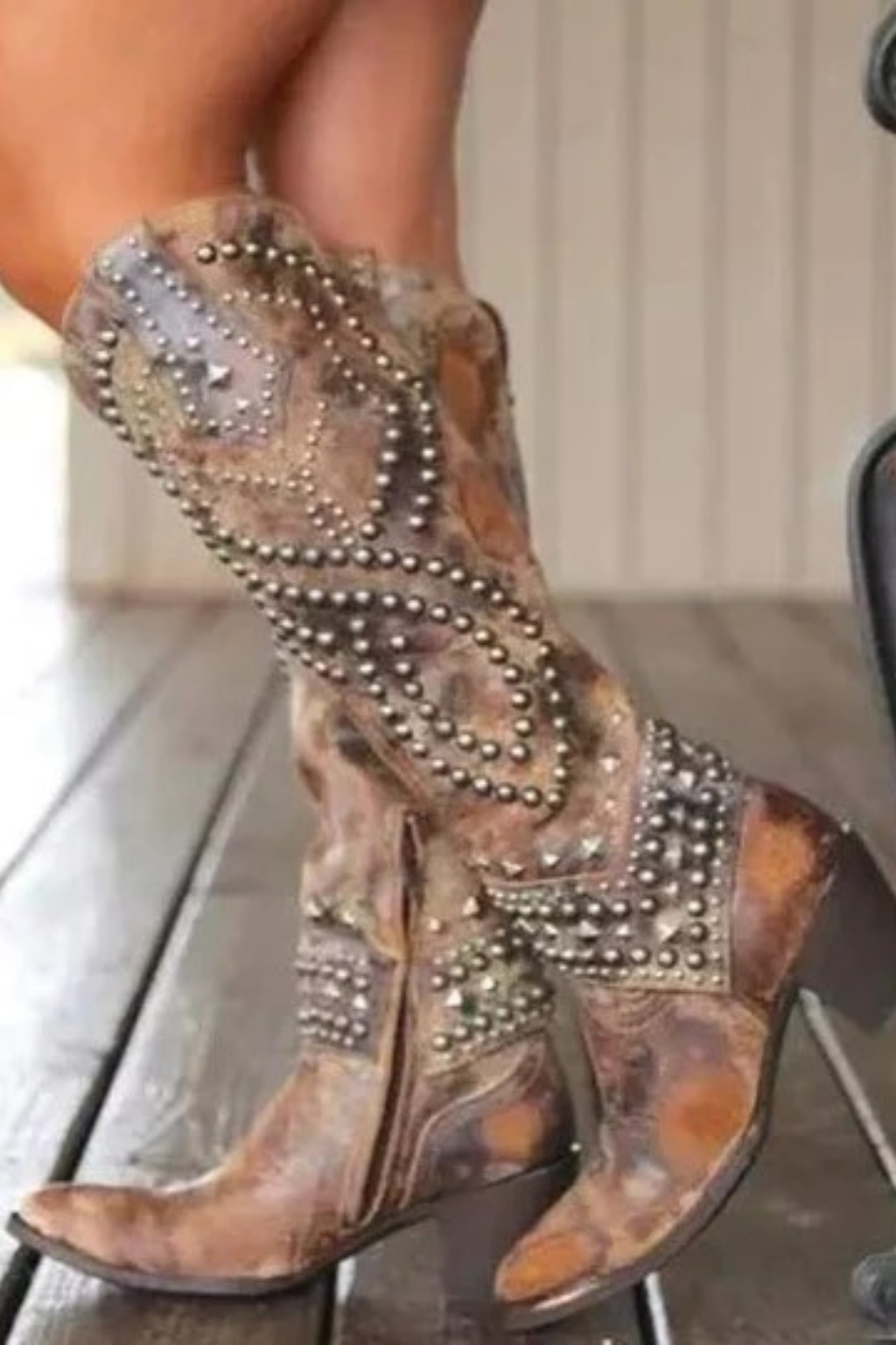 Women’s Distressed Rivet Knee-High Boots