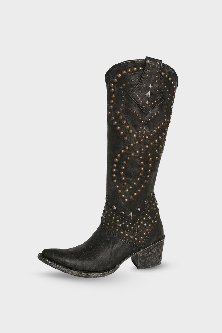 Women’s Distressed Rivet Knee-High Boots