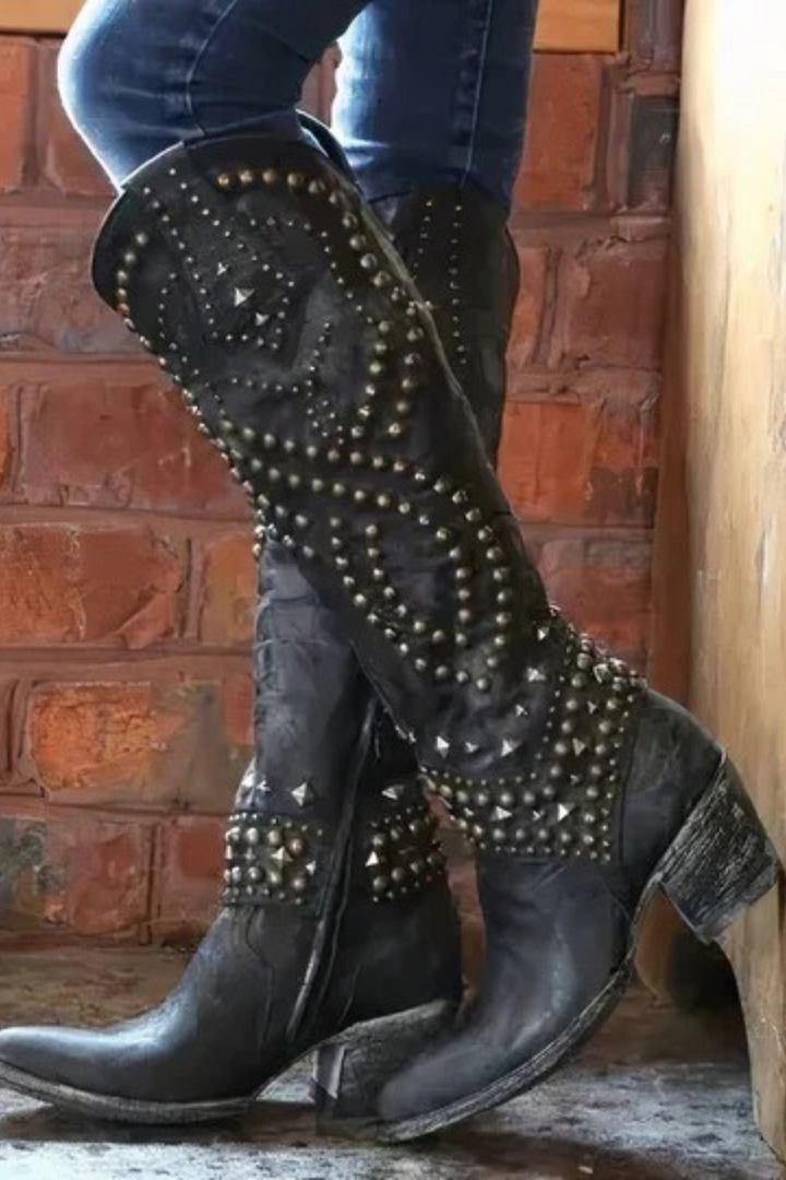 Women’s Distressed Rivet Knee-High Boots