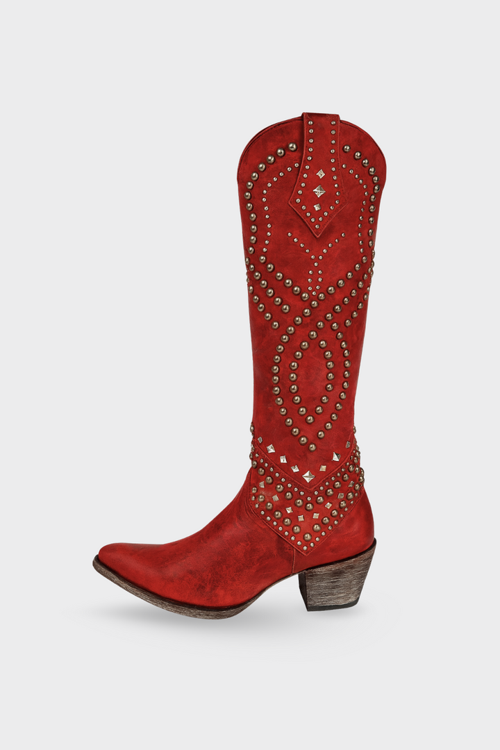 Women’s Distressed Rivet Knee-High Boots