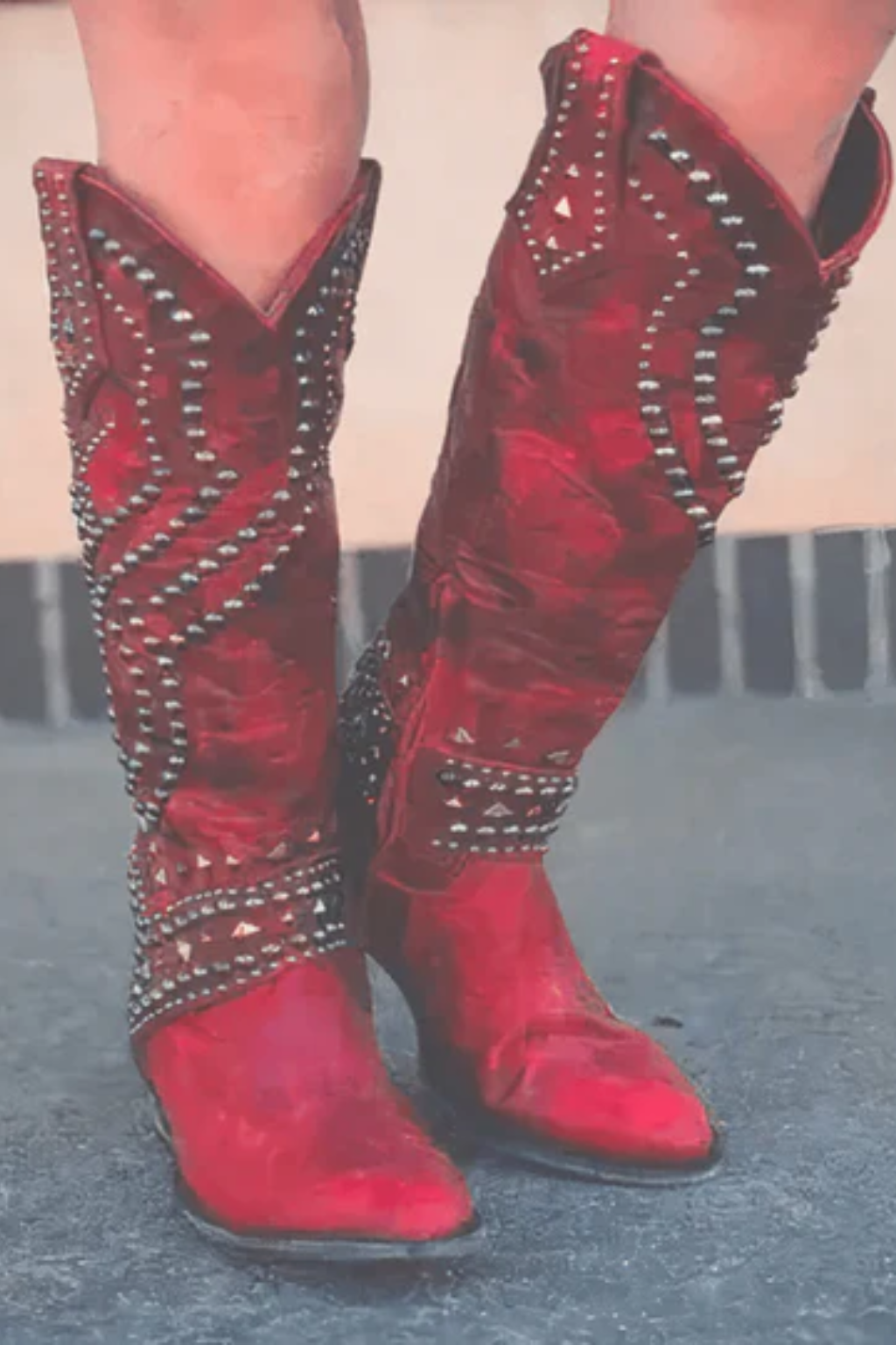 Women’s Distressed Rivet Knee-High Boots
