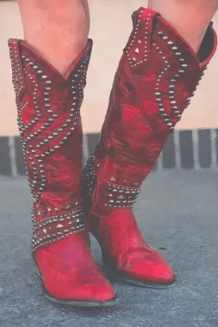 Women’s Distressed Rivet Knee-High Boots