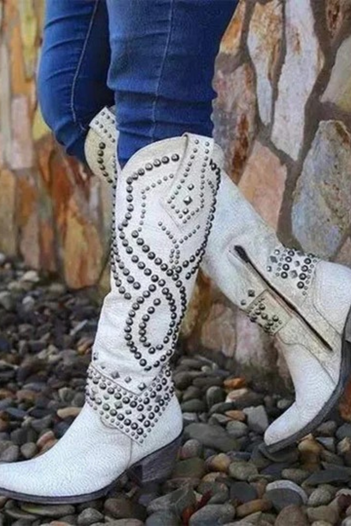 Women’s Distressed Rivet Knee-High Boots