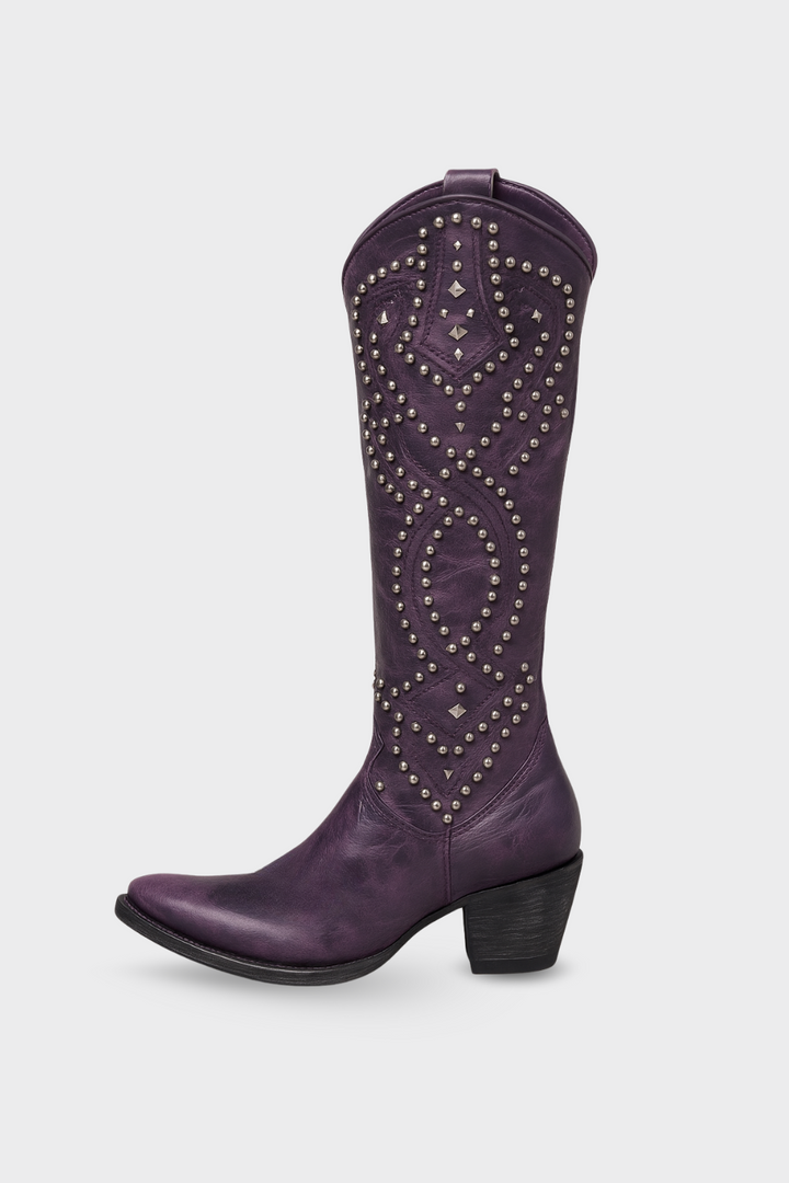 Women’s Distressed Rivet Knee-High Boots