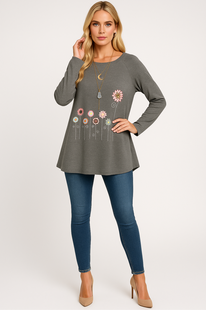 Women's Embroidered Sweatshirt with 3D Floral