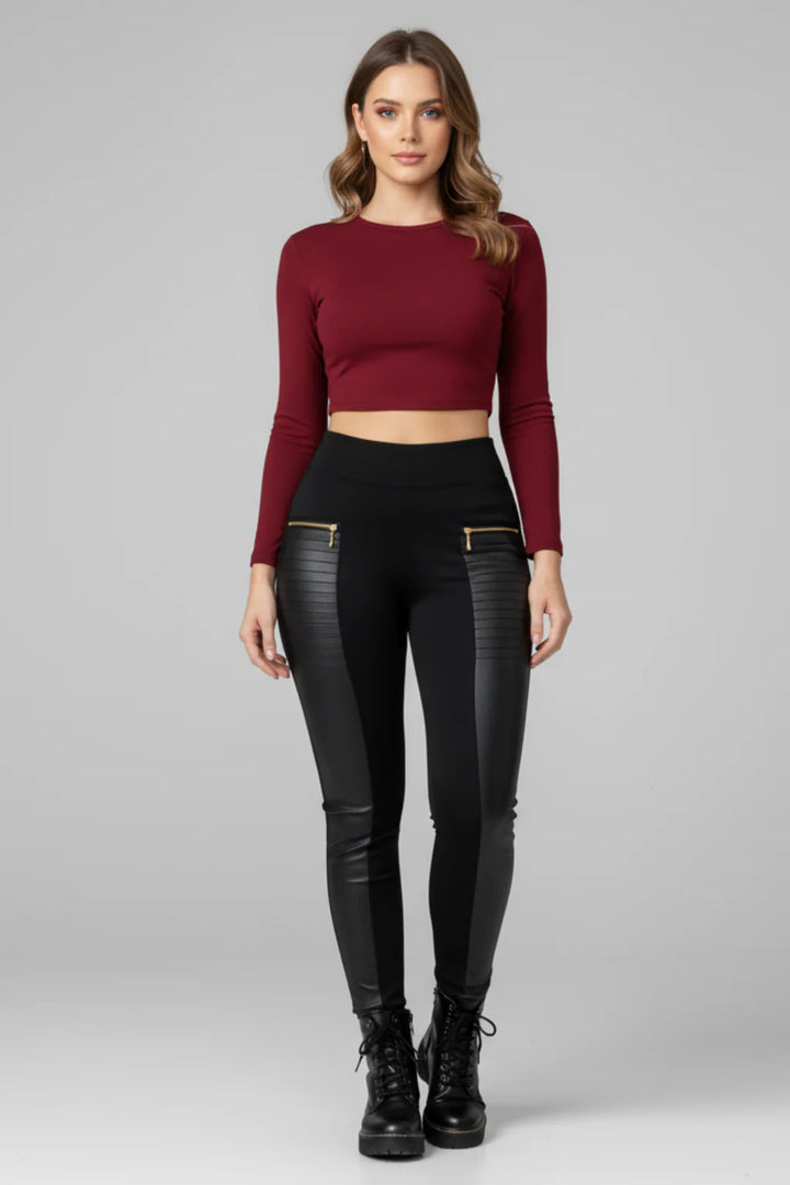 Women’s High-Waist Zippered Faux Leather Leggings