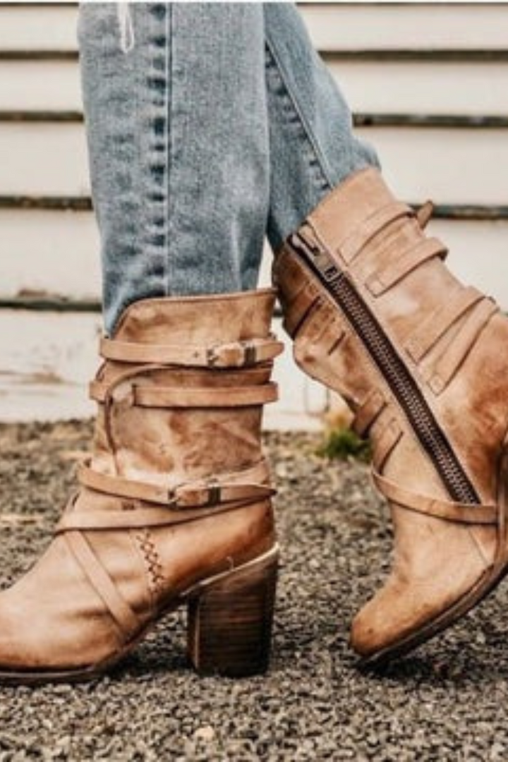 Women’s Vintage Buckled Ankle Boots