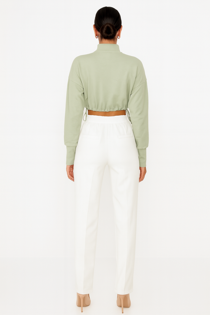 Women’s Zip-Neck Detail Cropped Pullover