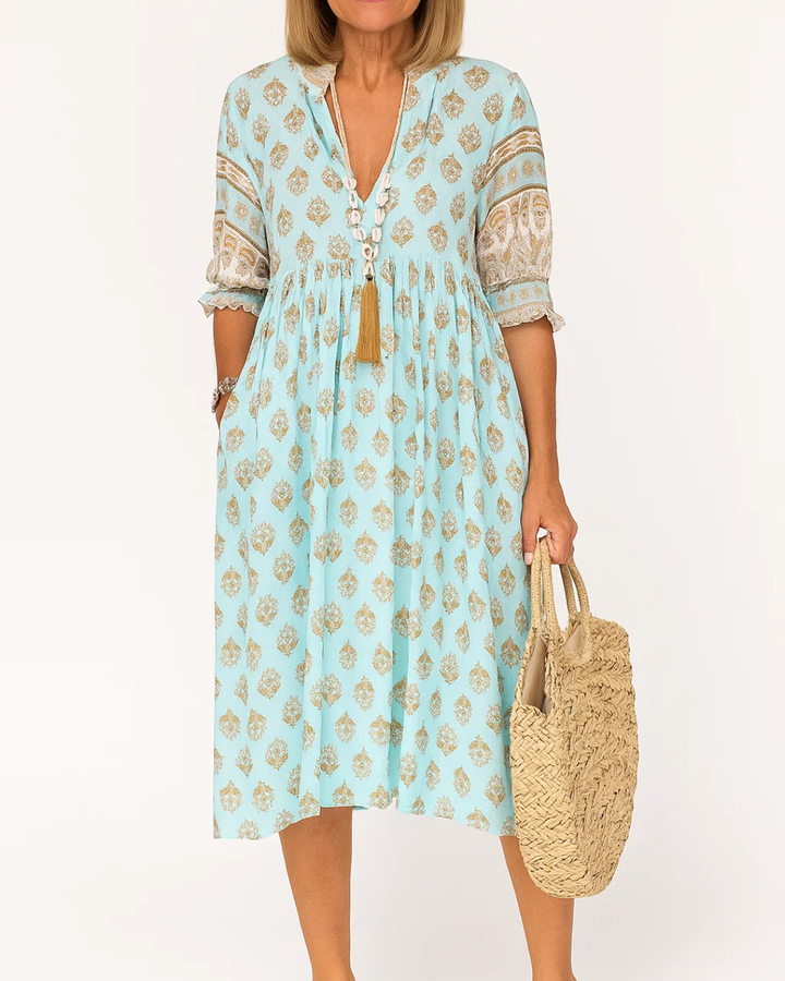 Women's Boho-Style V-Neck Floral Dress
