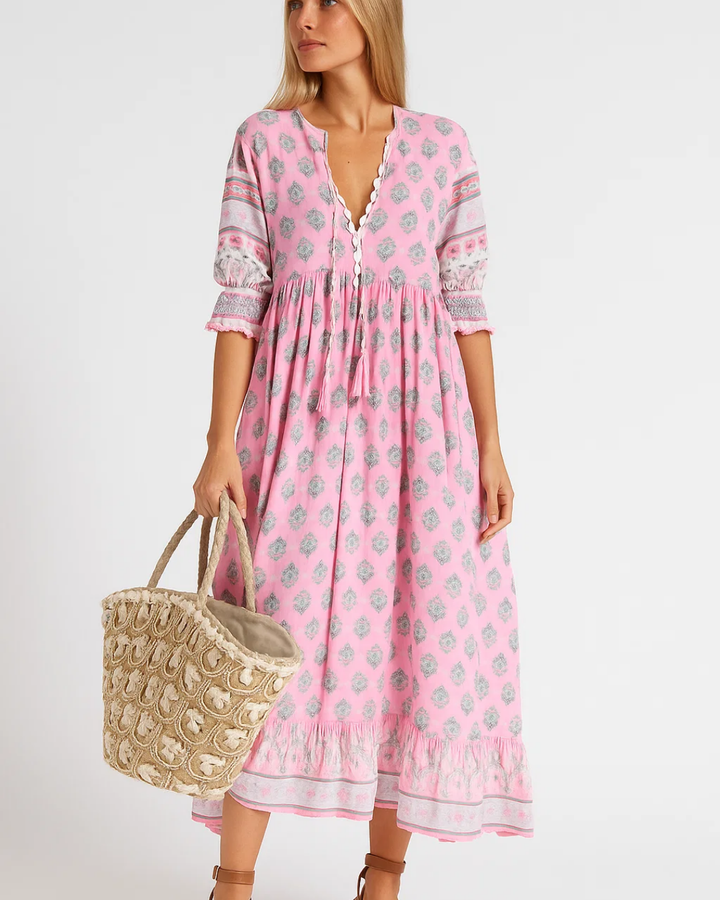 Women's Boho-Style V-Neck Floral Dress