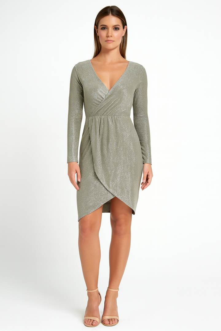 Women’s Sequin Long Sleeve Evening Dress V-Neck Party Cocktail Dress