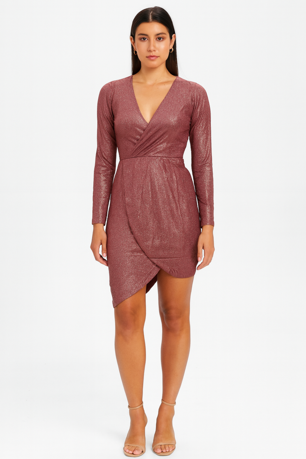 Women’s Sequin Long Sleeve Evening Dress V-Neck Party Cocktail Dress