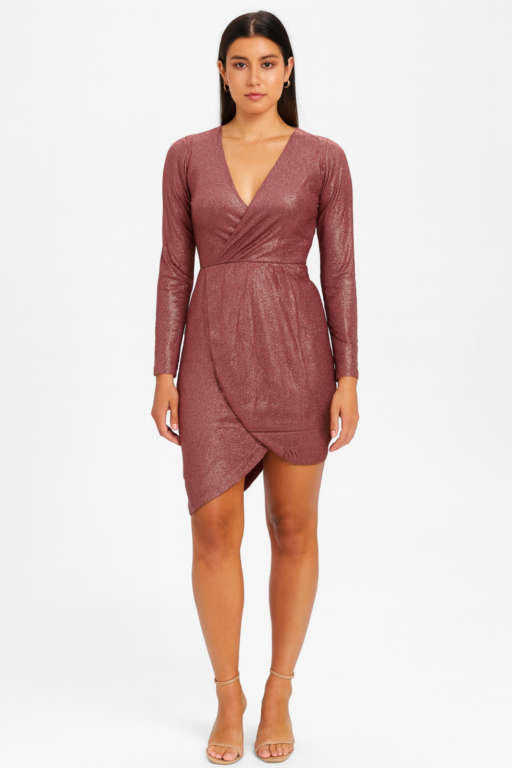 Women’s Sequin Long Sleeve Evening Dress V-Neck Party Cocktail Dress