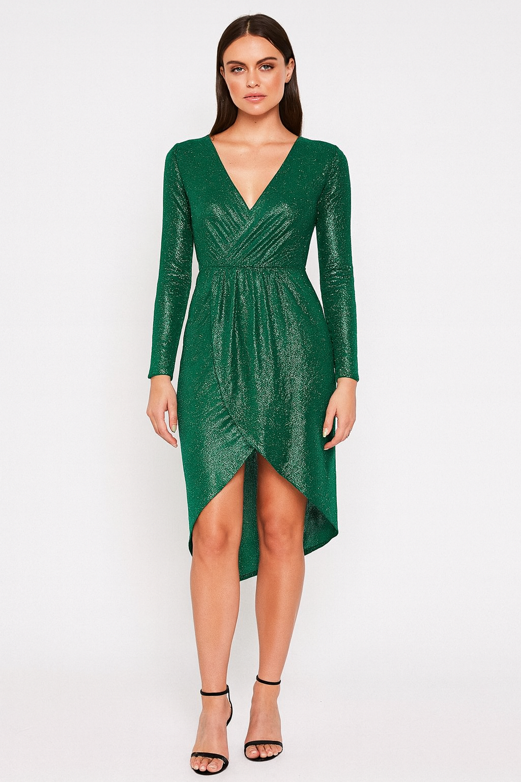 Women’s Sequin Long Sleeve Evening Dress V-Neck Party Cocktail Dress