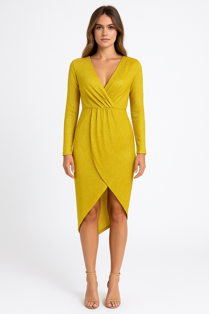 Women’s Sequin Long Sleeve Evening Dress V-Neck Party Cocktail Dress