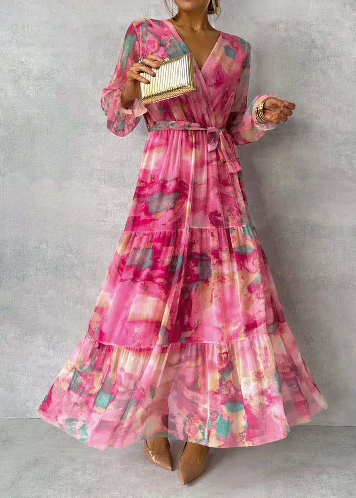 Women's Floral Wrap Dress with Long Sleeves