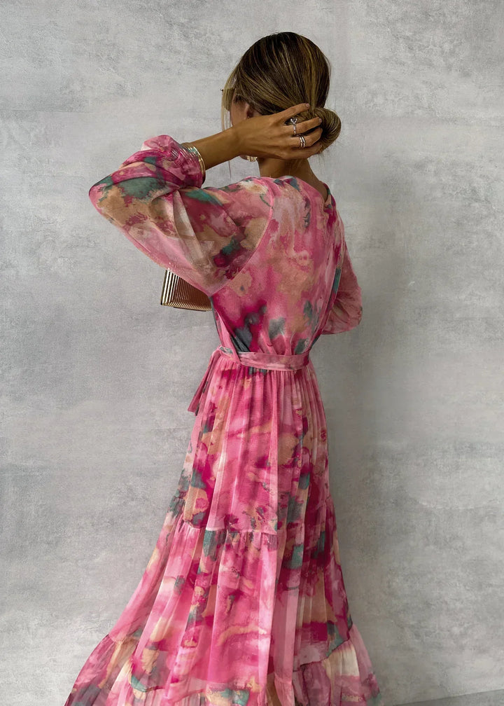 Women's Floral Wrap Dress with Long Sleeves
