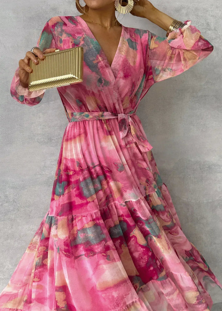Women's Floral Wrap Dress with Long Sleeves
