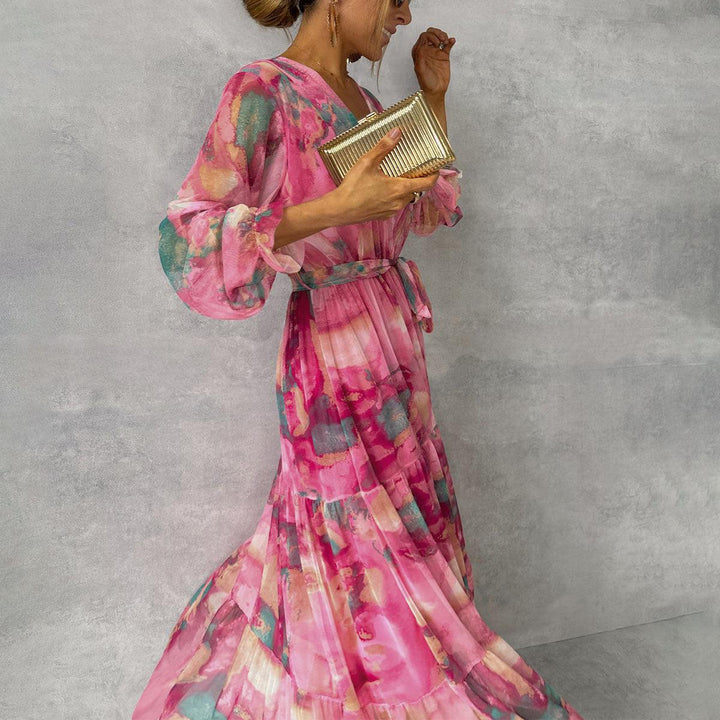 Women's Floral Wrap Dress with Long Sleeves