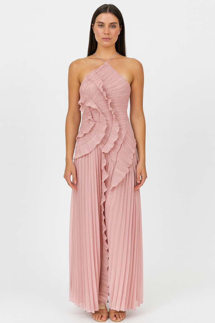 Women’s One-Shoulder Ruffle Maxi Dress Elegant Evening Party Dress