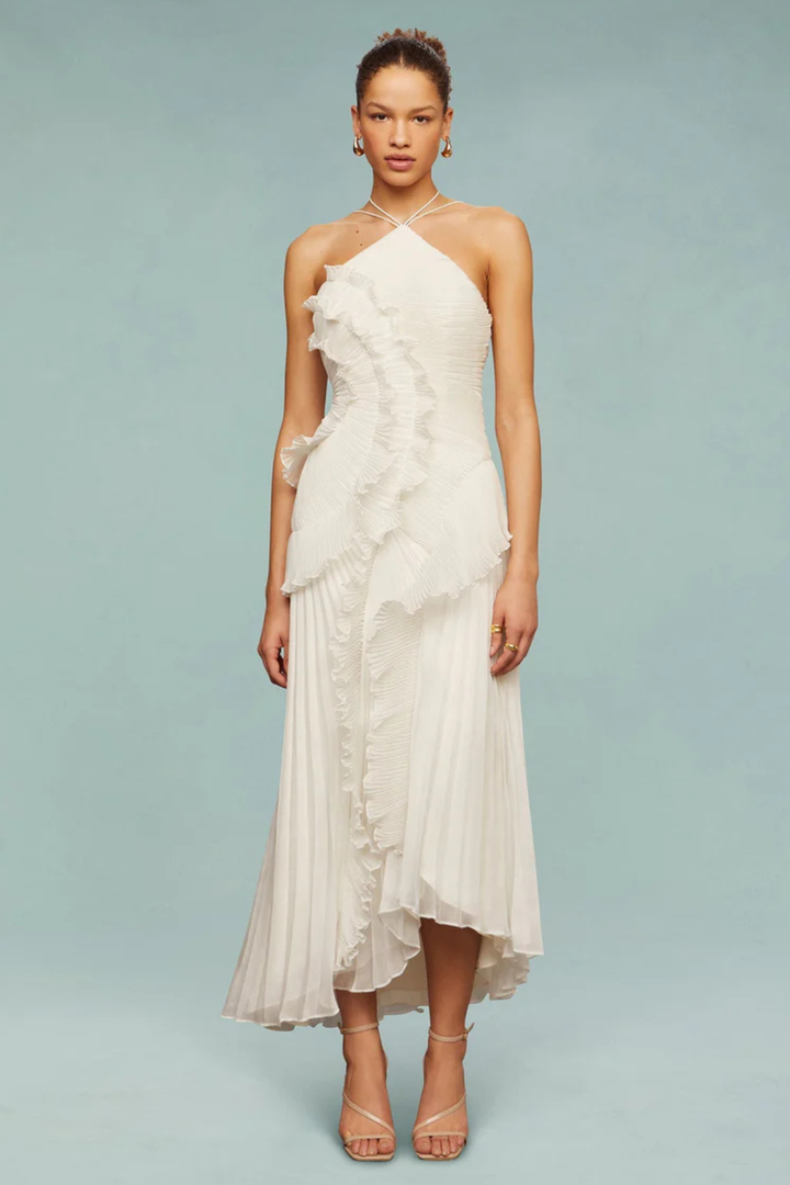 Women’s One-Shoulder Ruffle Maxi Dress Elegant Evening Party Dress