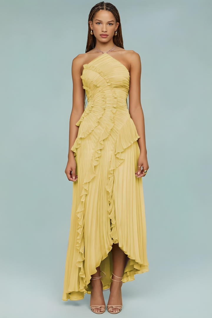 Women’s One-Shoulder Ruffle Maxi Dress Elegant Evening Party Dress