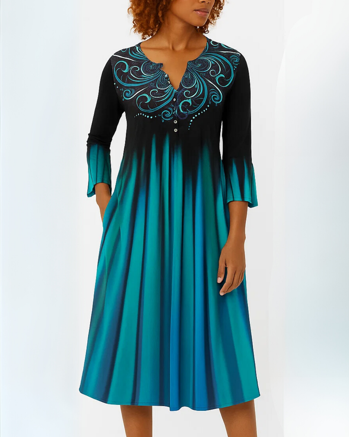 Women's Three-Quarter Sleeve Gradient Midi Dress