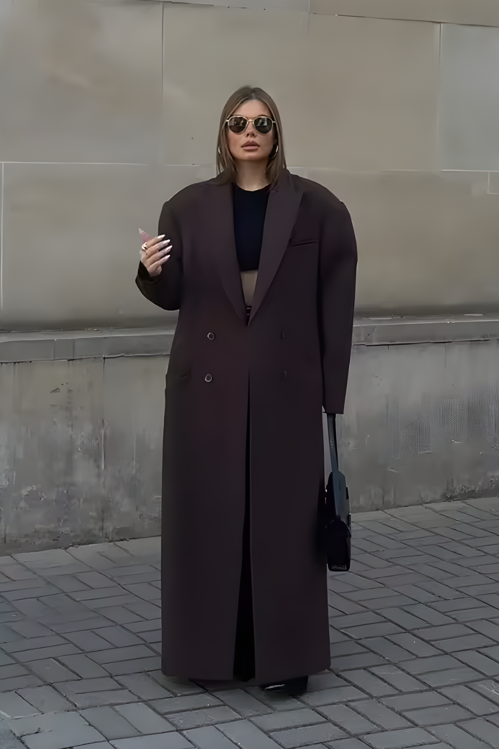 Women’s Long Wool Coat Double Breasted Winter Warm Elegant Overcoat