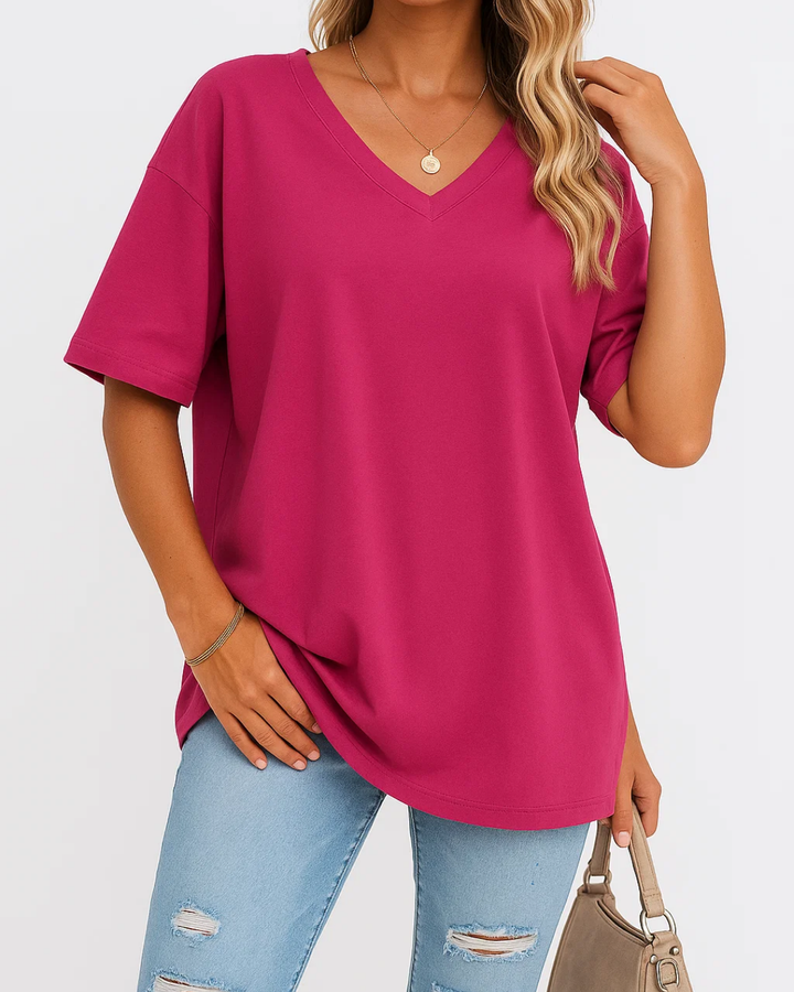 Women's Casual Loose Fit V-Neck Shirt