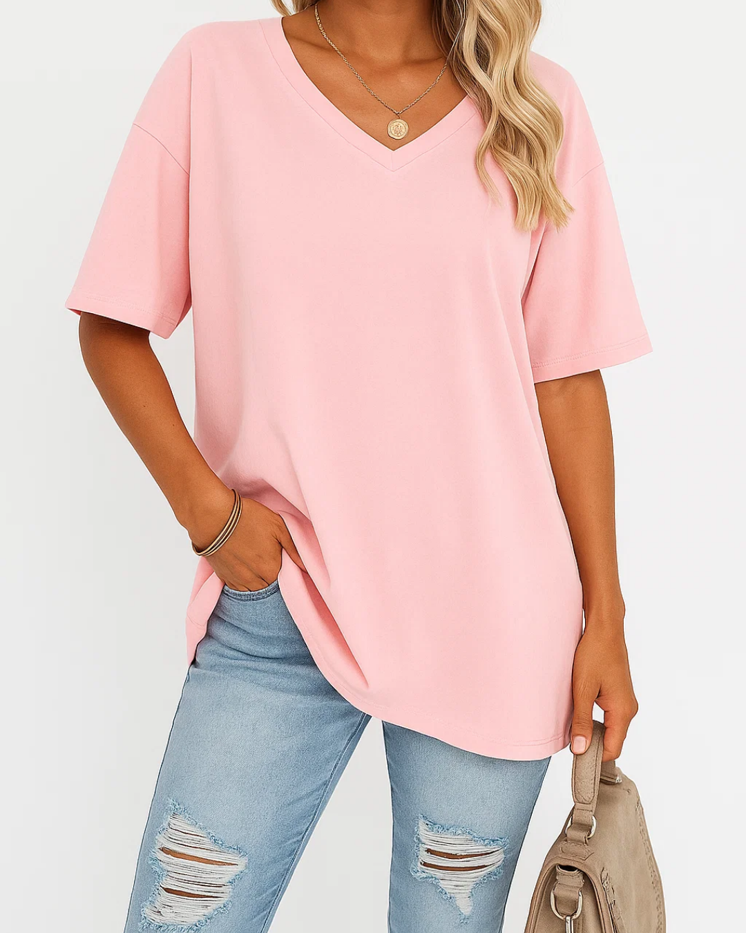 Women's Casual Loose Fit V-Neck Shirt