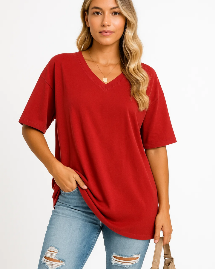 Women's Casual Loose Fit V-Neck Shirt