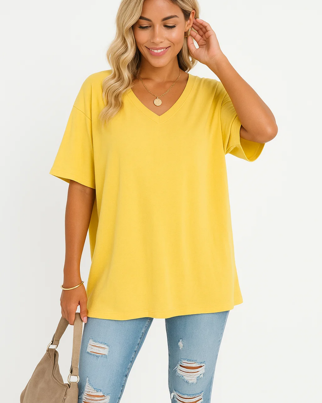 Women's Casual Loose Fit V-Neck Shirt