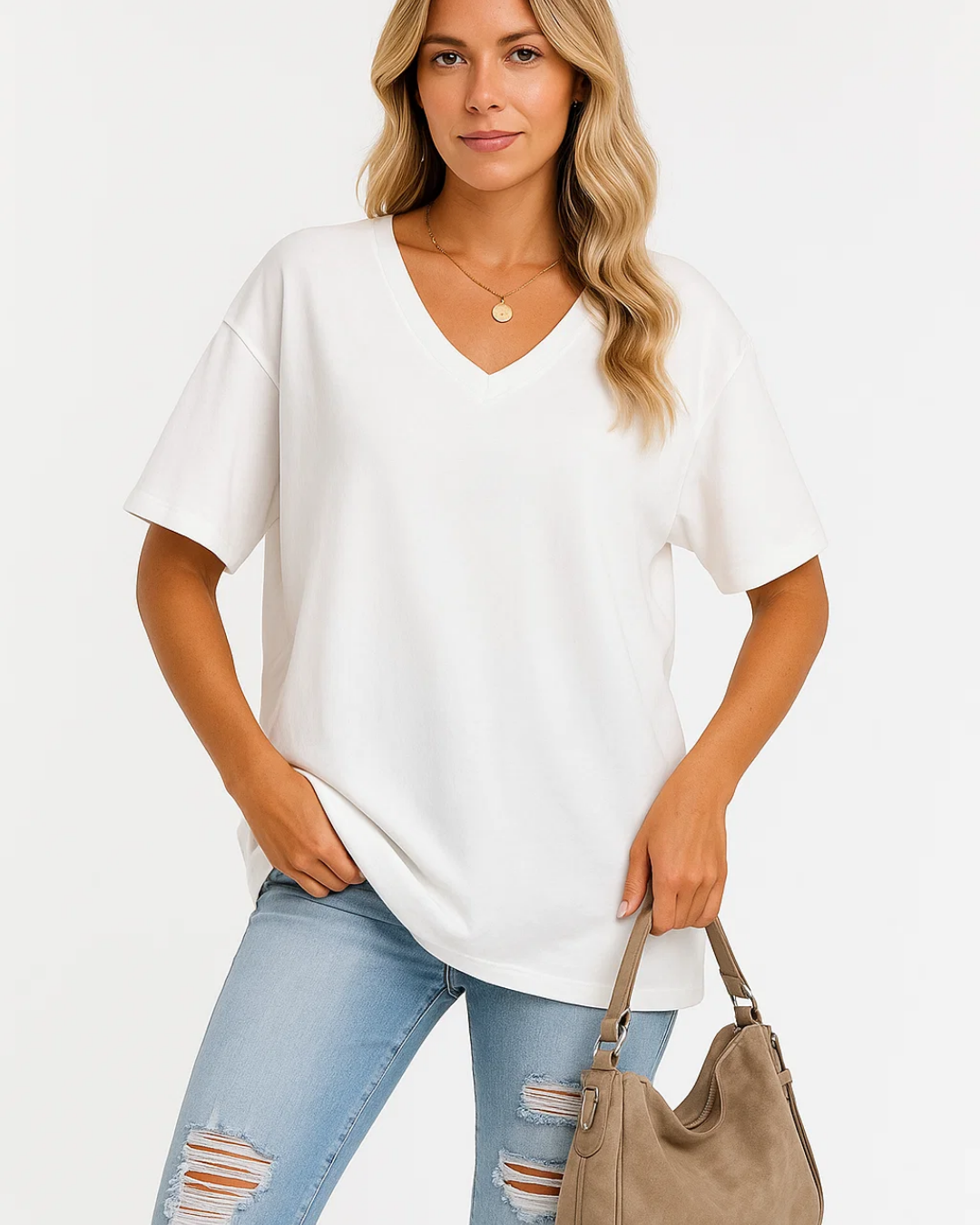 Women's Casual Loose Fit V-Neck Shirt
