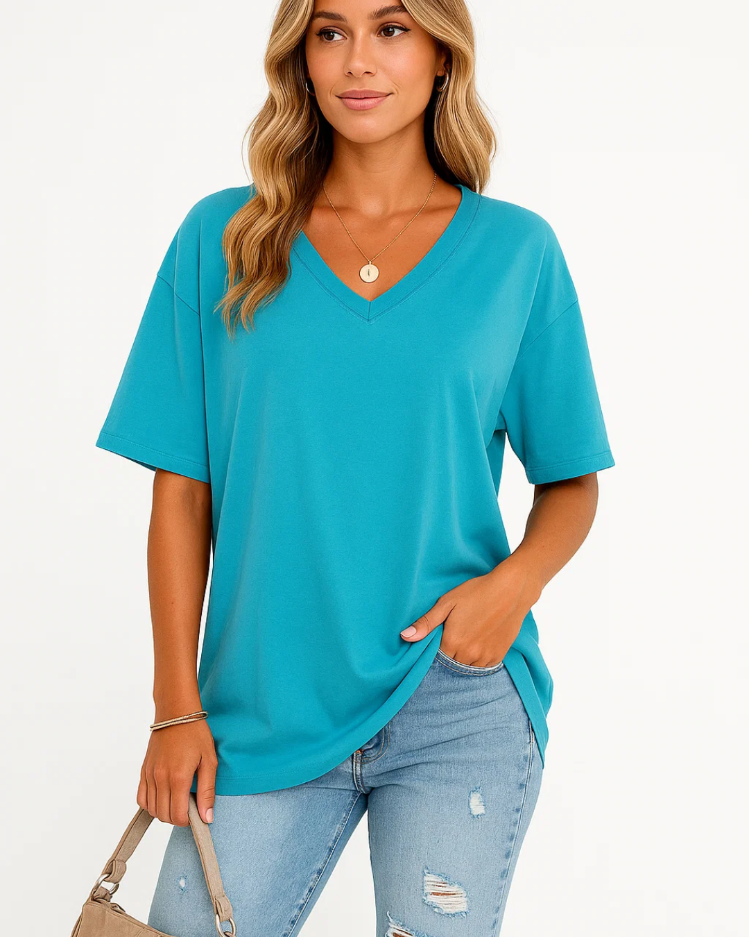 Women's Casual Loose Fit V-Neck Shirt