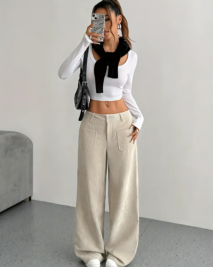 Women's Casual Wide-Leg Cord Trousers