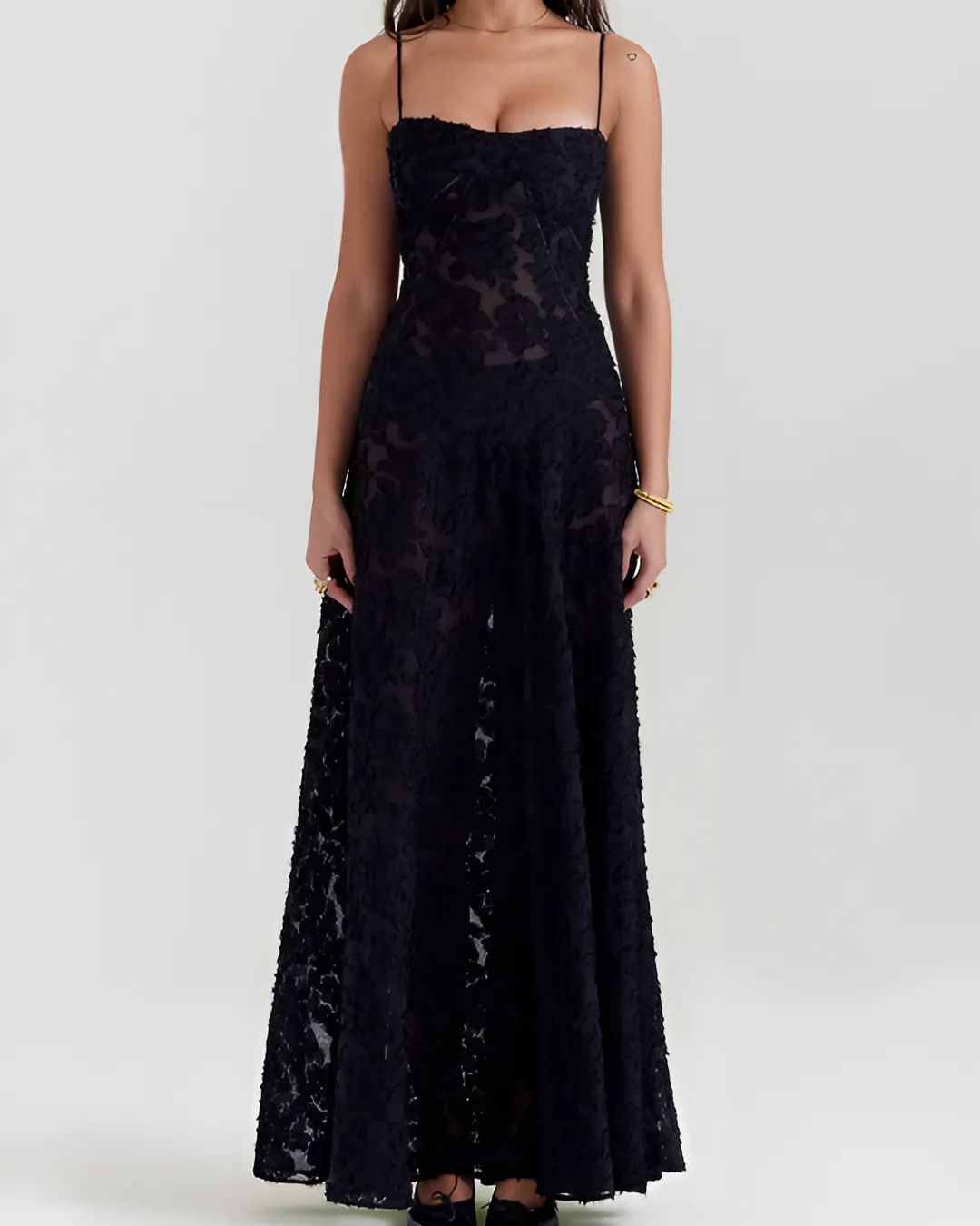 Women's Chic Lace Maxi Dress with Corset Style