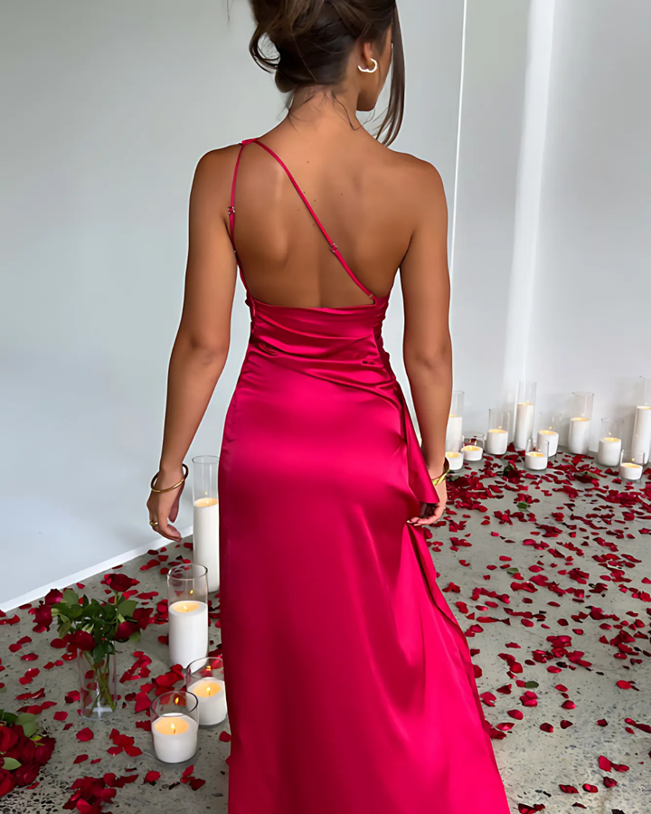 Women's Chic Maxi Dress With One Shoulder And Slit